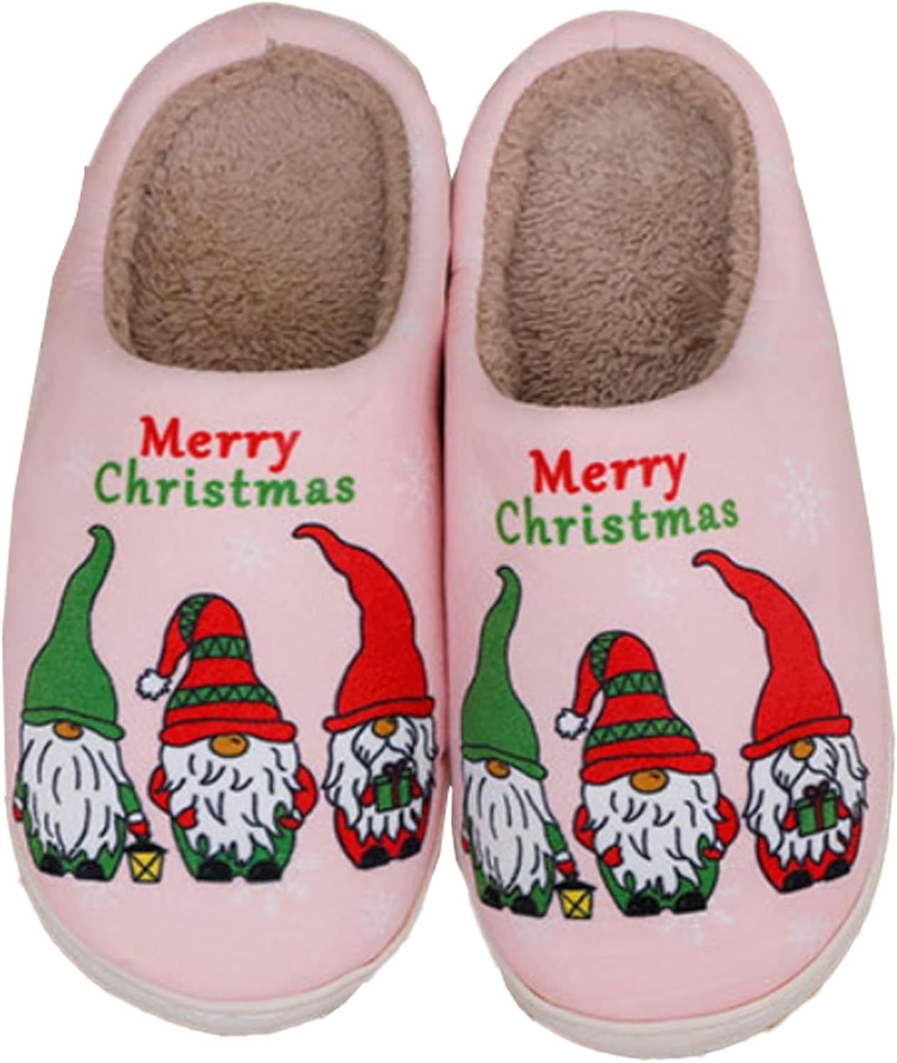 

Пушистые женские домашние тапочки с рождественским принтом Oukisam, розовый