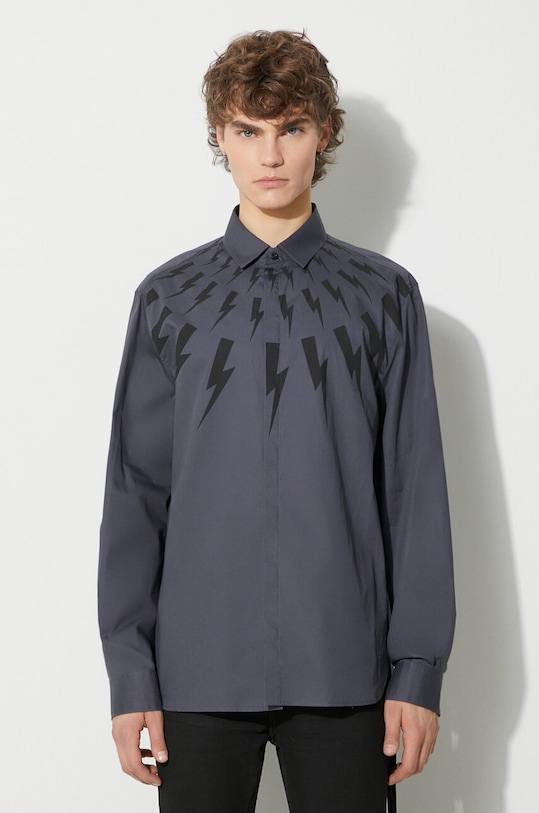 

Хлопковая рубашка LOOSE FAIR-ISLE THUNDERBOLT Neil Barrett, синий