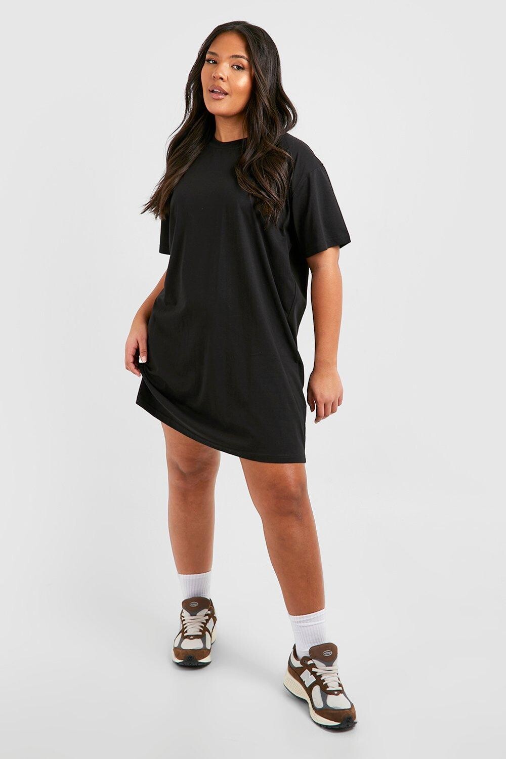 

Плюс хлопковое платье-футболка с короткими рукавами boohoo, черный