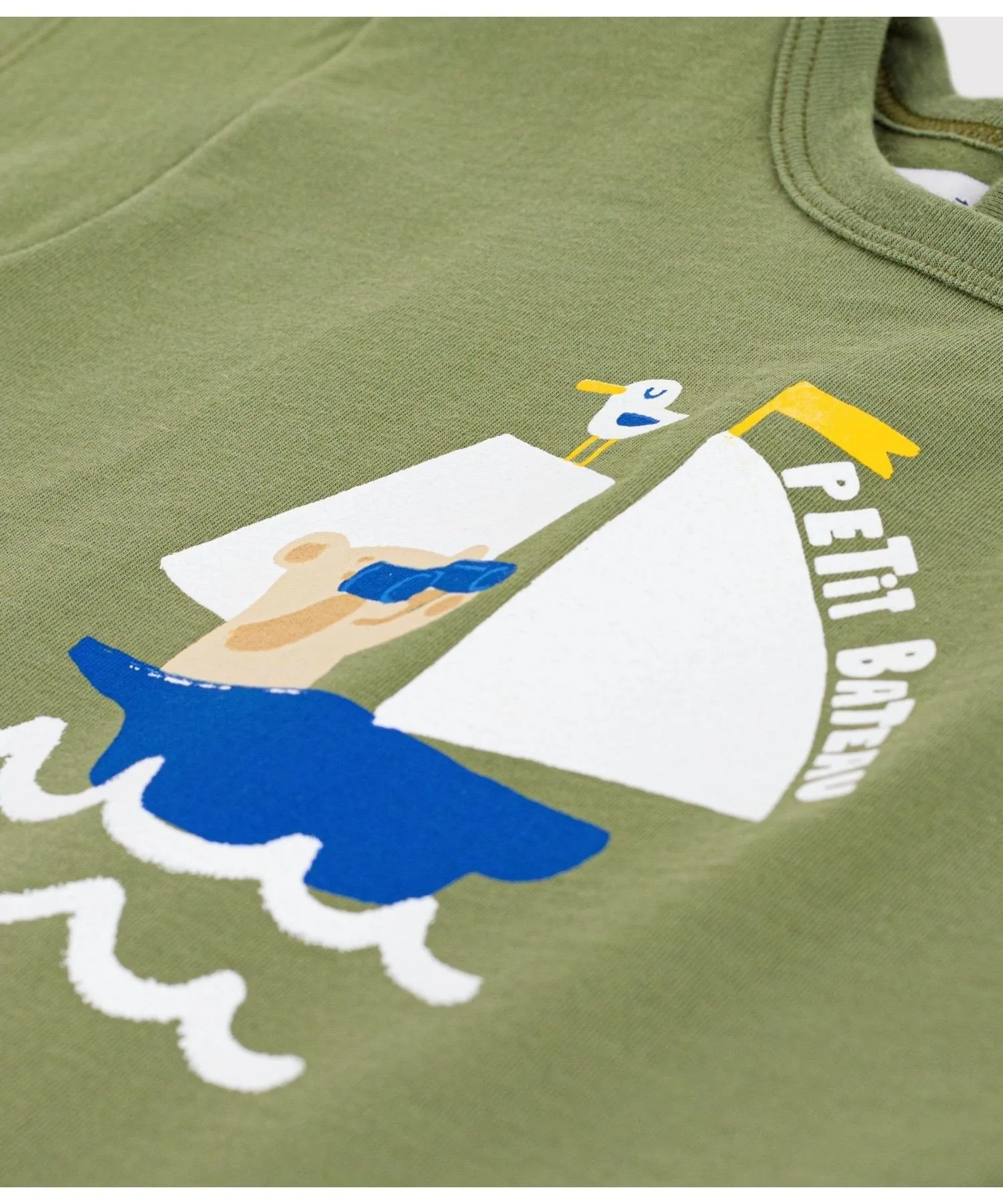 Хлопковая футболка с коротким рукавом и принтом PETIT BATEAU, Khaki — фото 3