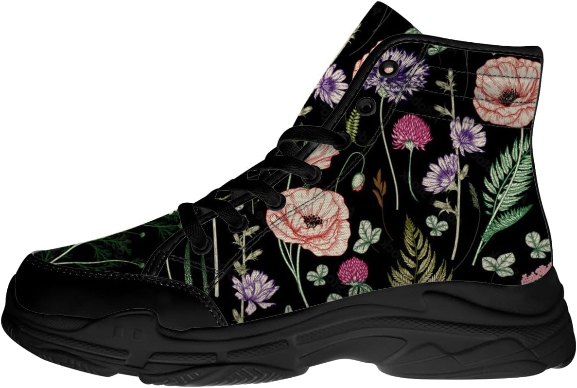 

Женские высокие кеды с цветочным принтом, кружевные кроссовки на платформе из канваса, подарок для нее и для него Generic, зеленый