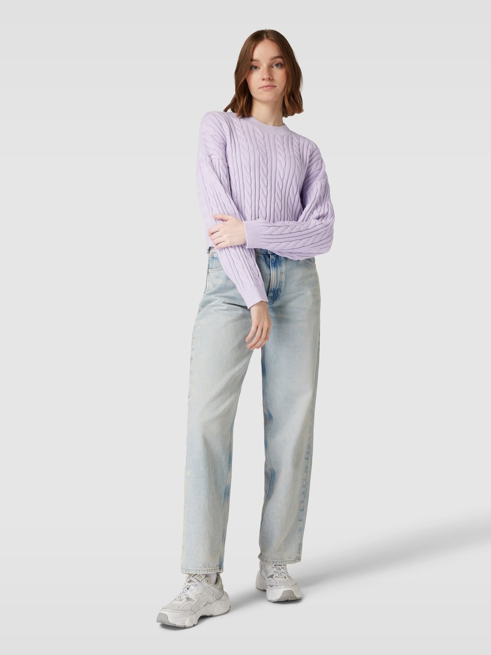

Укороченный свитер с косами Tom Tailor Denim, лавандовый