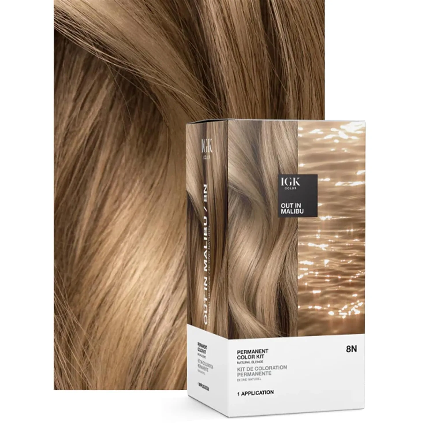 Набор для окрашивания волос IGK Permanent Hair Dye Color Kit | Оттенок 8N Out in Malibu - Натуральный блонд | 100% закрашивание седины + Укрепление + Блеск | Без аммиака для коротких/тонких волос (134.66 г, 1 шт.), Natural Blonde — фото 2