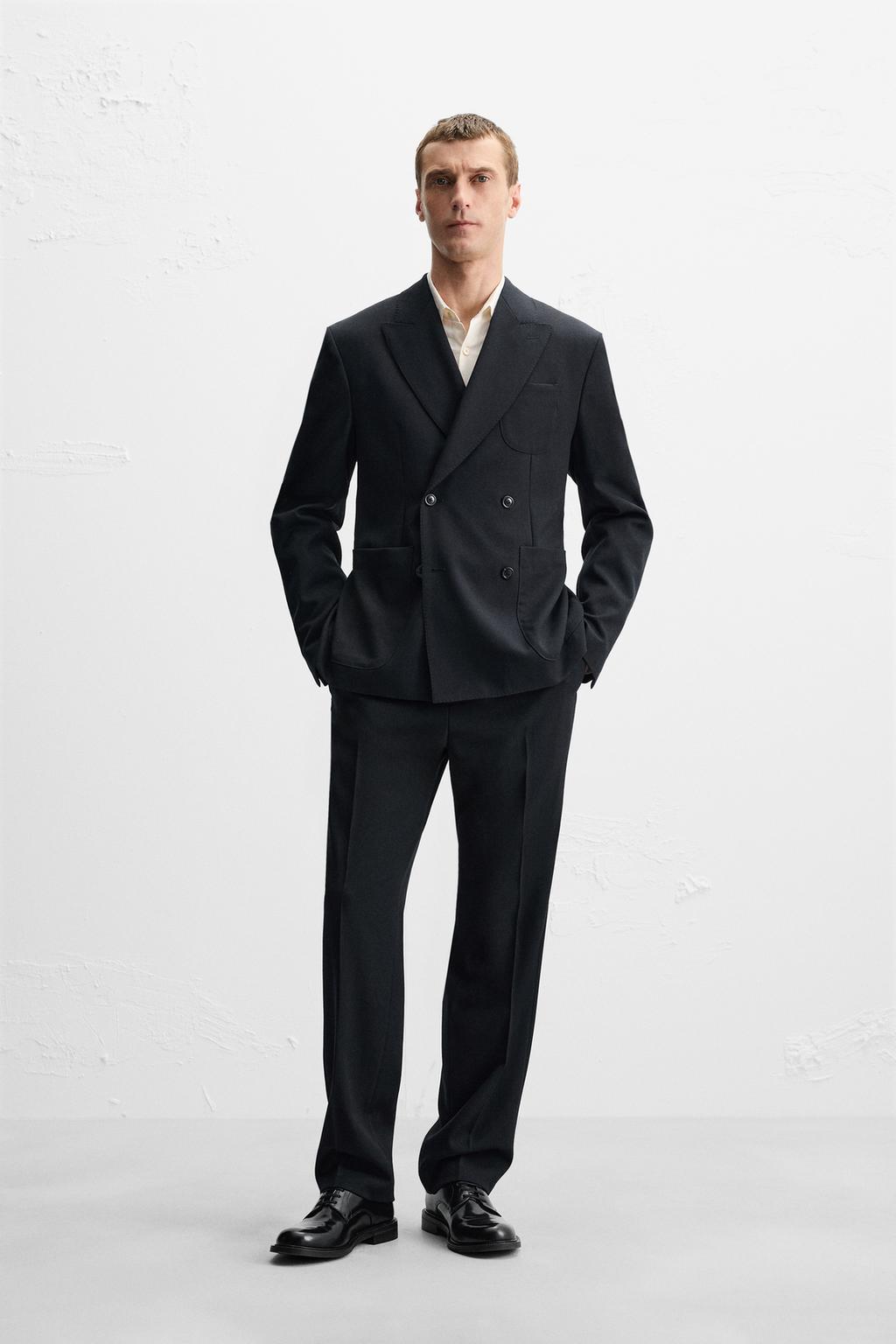 

Двубортный блейзер из 100% шерсти для костюма ZARA, цвет Dark navy