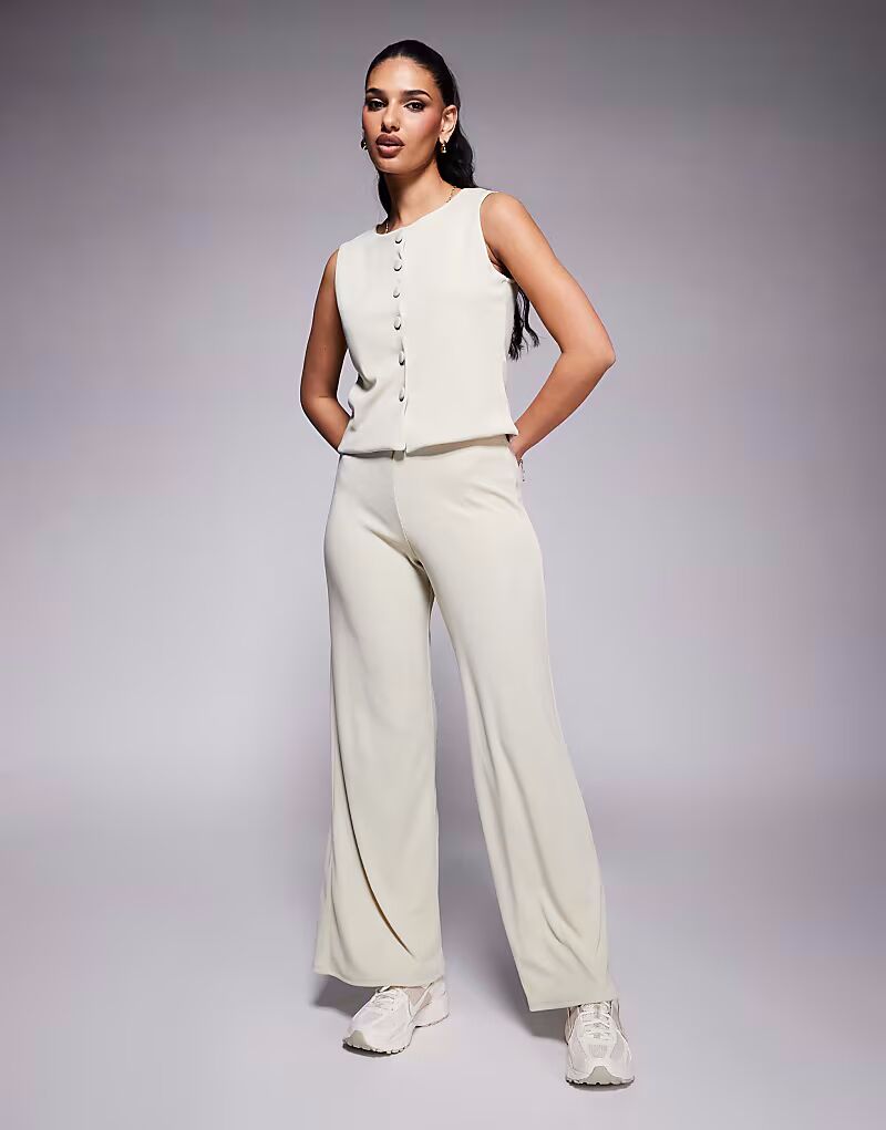 

Широкие брюки ASOS DESIGN Co-ord в рубчик, цвет «камень»