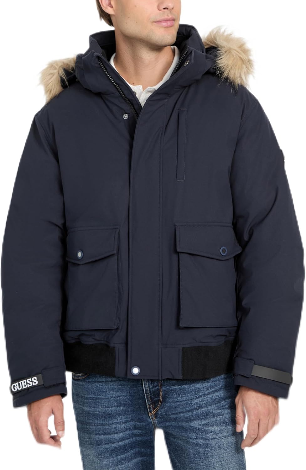 

Мужская куртка GUESS Filip с капюшоном и мехом, Smart Blue