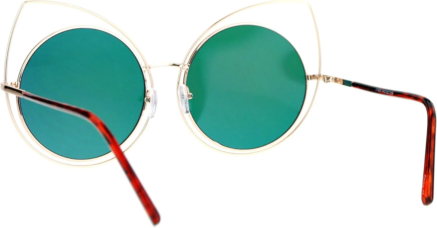 

Женские солнцезащитные очки PASTL, увеличенного размера, круглые, в форме «кошачьего глаза», с двойной оправой и зеркальными линзами, Gold (Fuchsia Mirror)