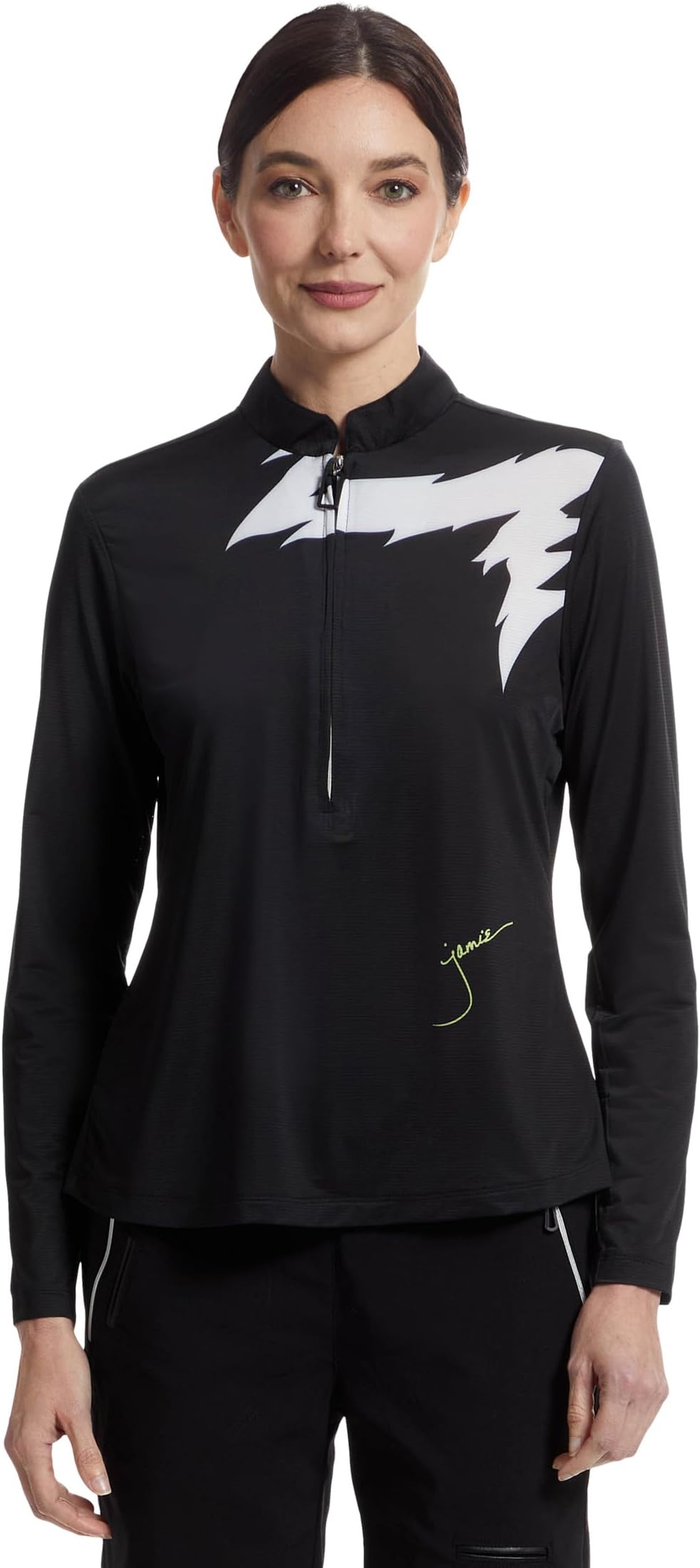 

Топ Jamie Sadock Sunsense Lightning Print Long Sleeve 1/4 Zip Sun Protection Top, черный