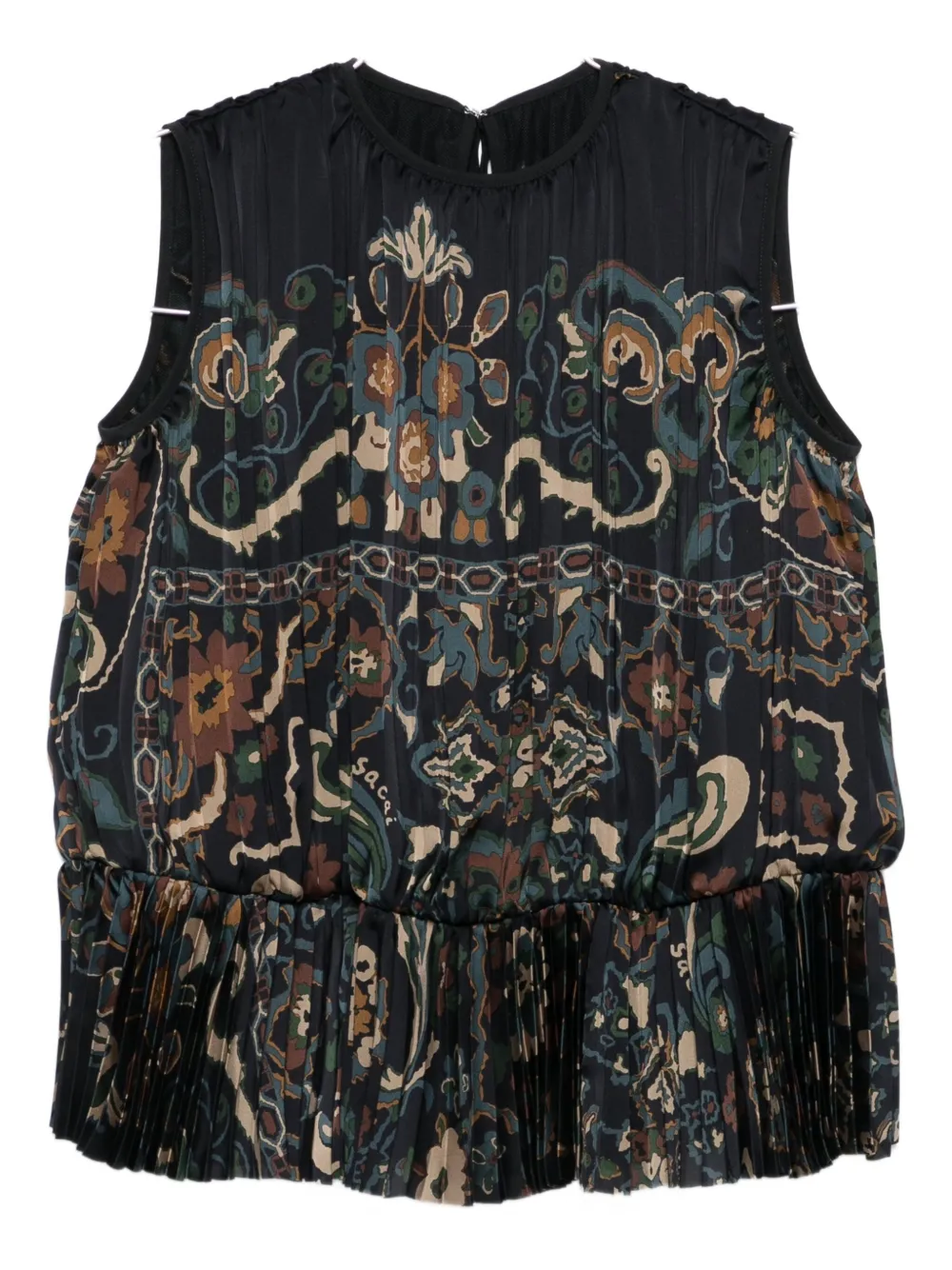 

Плиссованный топ с принтом "пейсли" SACAI, синий