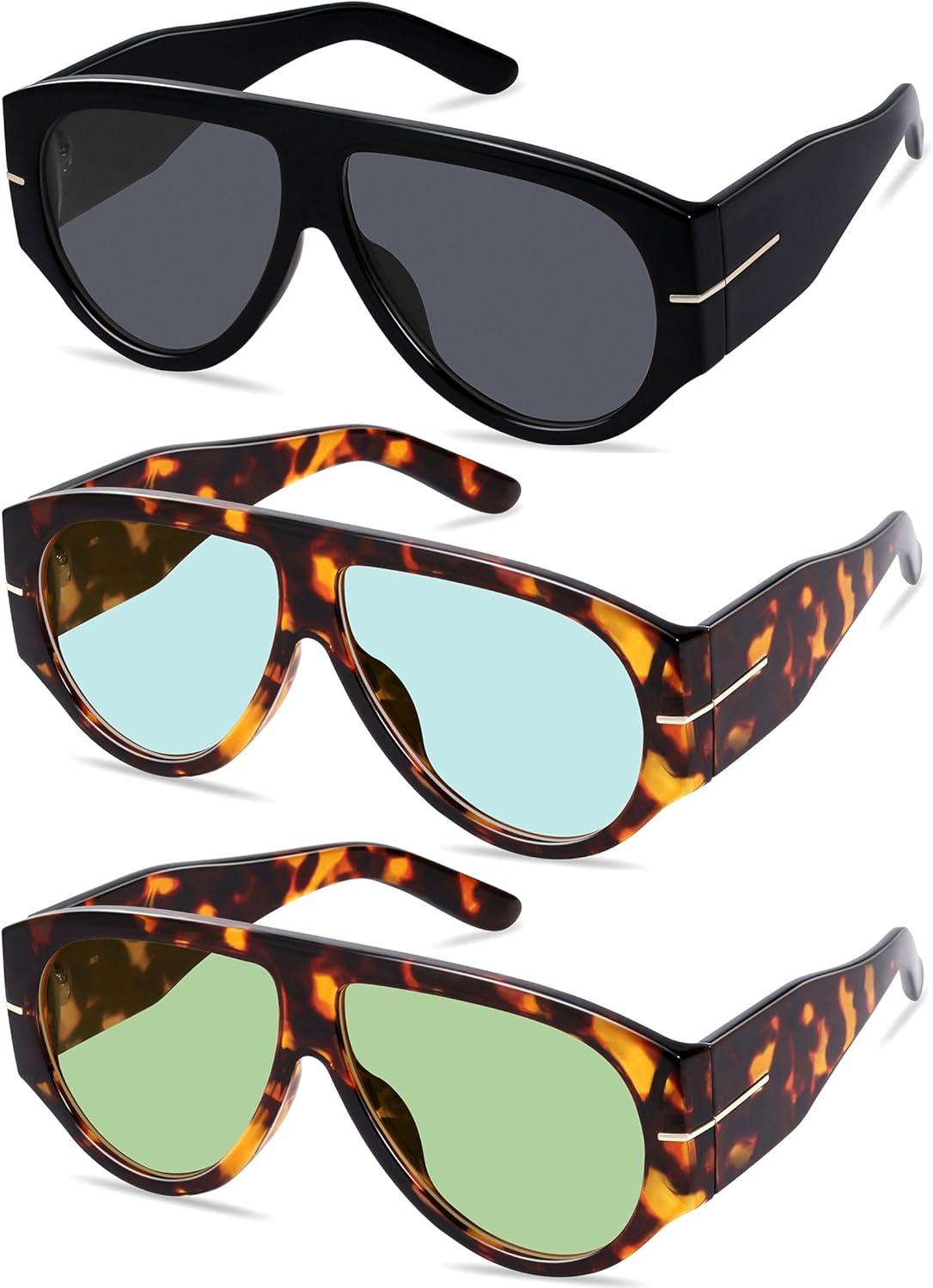 

Большие ретро-солнцезащитные очки-авиаторы для женщин и мужчин, тренд 70-х, толстые, классический винтажный стиль YMRFW, 3pack (Black/Grey+tortoise/Light Blue+tortoise/Light Green)