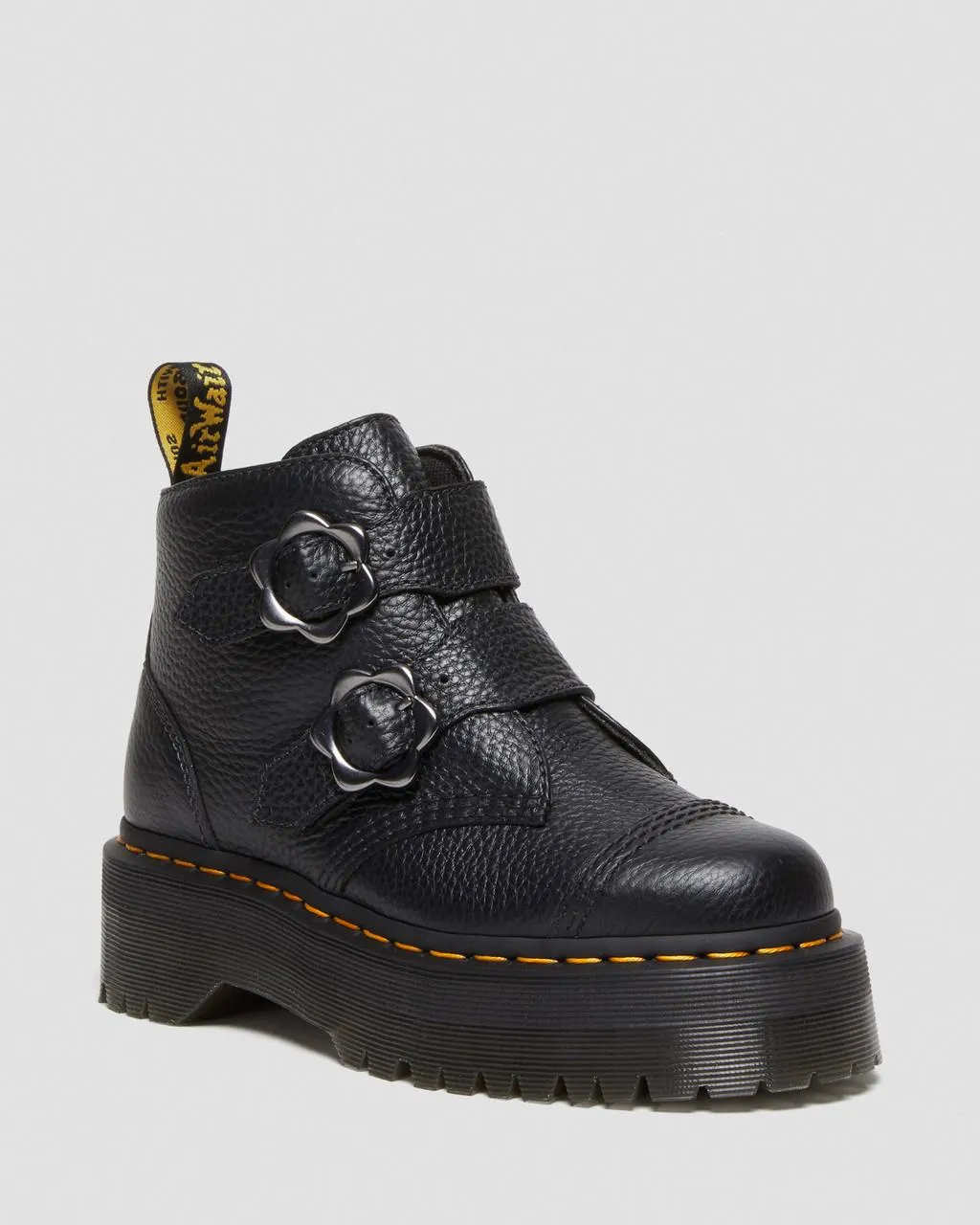 

Dr. Martens Devon Кожаные ботинки на платформе с цветочной пряжкой, цвет Black — Milled Nappa