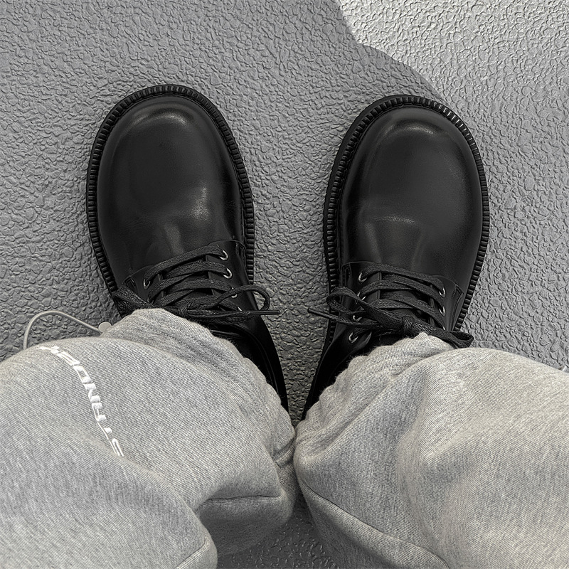WEISHIBANGWEI Повседневные кожаные туфли мужские черные с потайным клином, цвет Black Hidden Wedge — фото 3