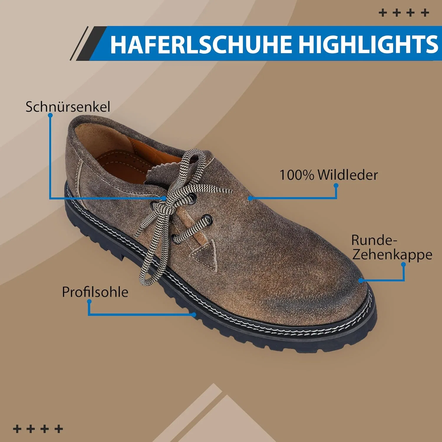 Традиционные немецкие кожаные туфли Haferlschuhe, оригинальные, ручной работы, из замши, с двумя шнурками German Wear, Antique Brown — фото 4