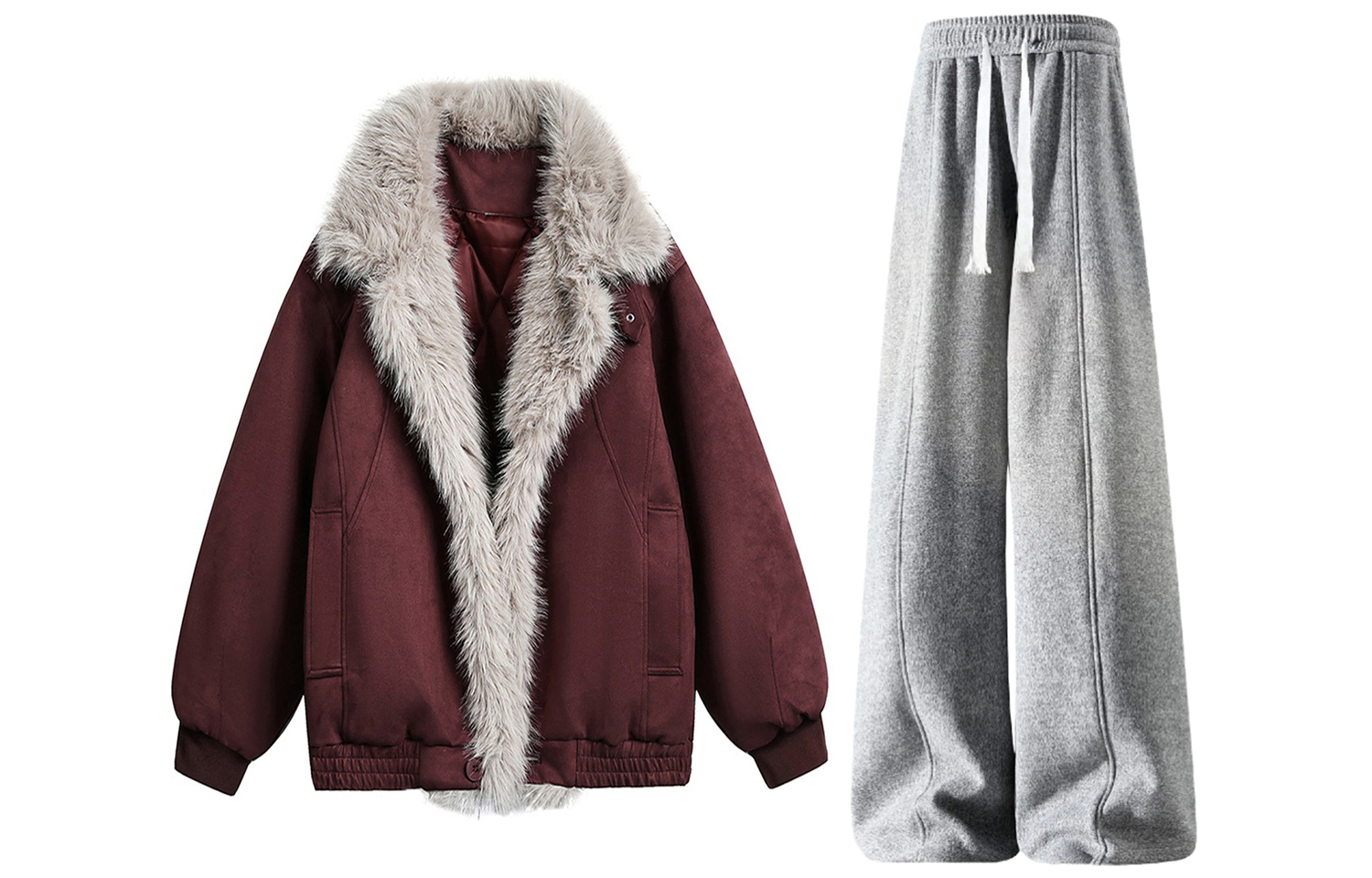 

Толстовка Casual Sportswear утепленная с капюшоном унисекс X1617, burgundy top+серый pants (fleece-lined)