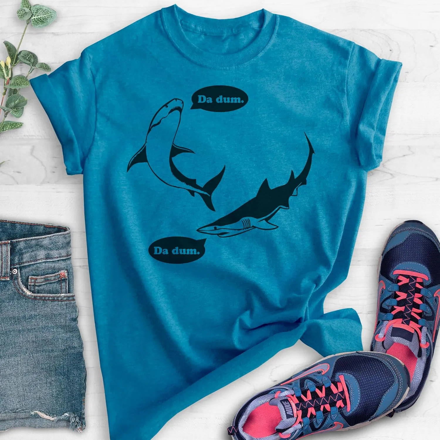 Футболка Da Dum Shark, унисекс, женская и мужская, футболка для отдыха, футболки с акулами, летняя футболка — фото 2