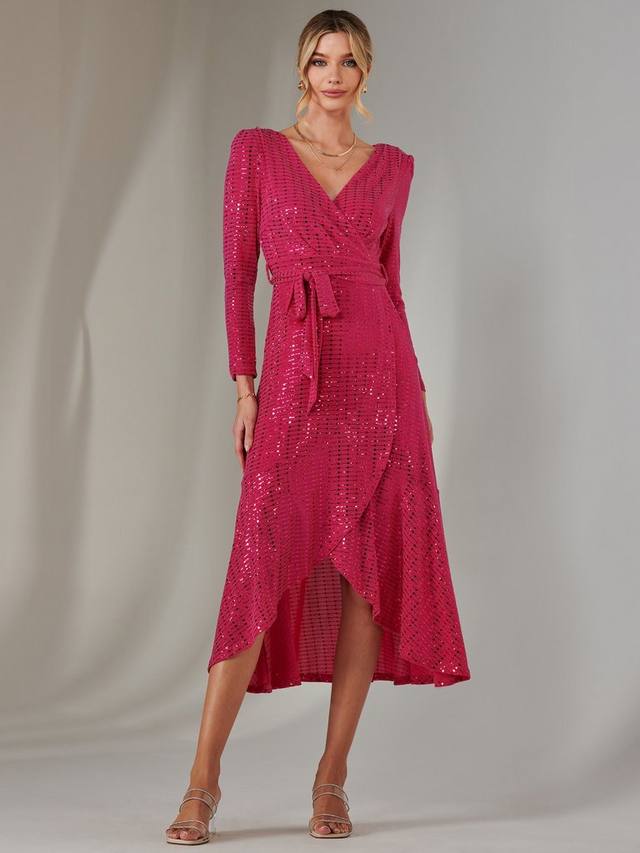

Платье миди в металлическую полоску Jolie Moi, цвет Fuchsia