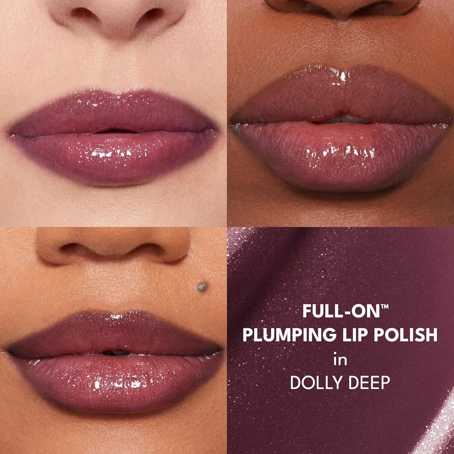 Buxom Full-On Plumping Lip Polish, блеск для губ, тонирующий блеск для губ, формула с пептидами и витамином Е для придания губам объема и увлажнения. 4,4 мл (1 шт.), AH Dolly Deep (Rich Brown Mauve Shimmer) — фото 3