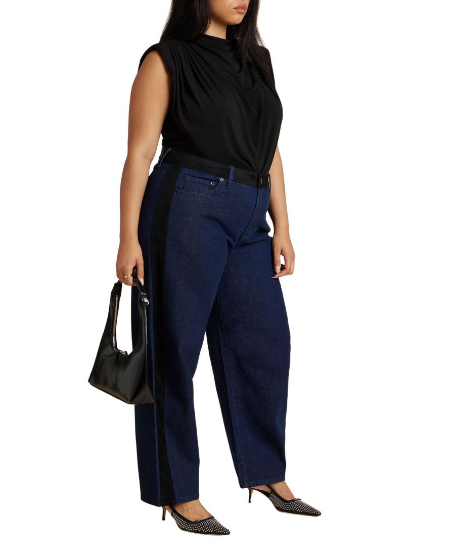 

Женские джинсы прямого кроя из искусственной замши с боковыми полосами ELOQUII, Indigo rinse wash