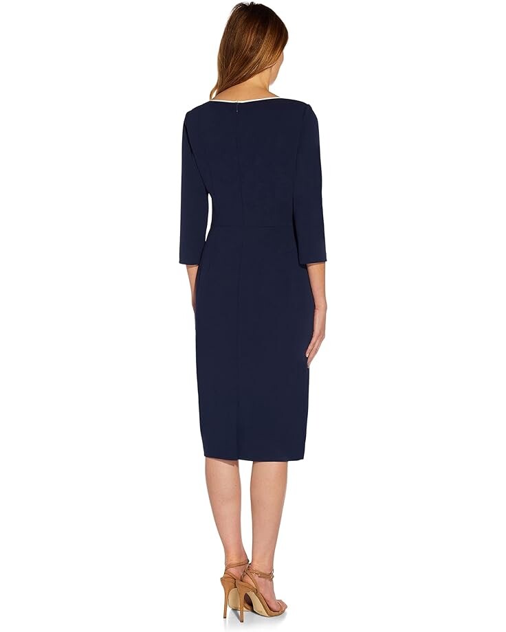 

Платье Adrianna Papell Stretch Crepe Tie Front Dress with Contrast Tipping, цвет Navy Sateen/Ivory