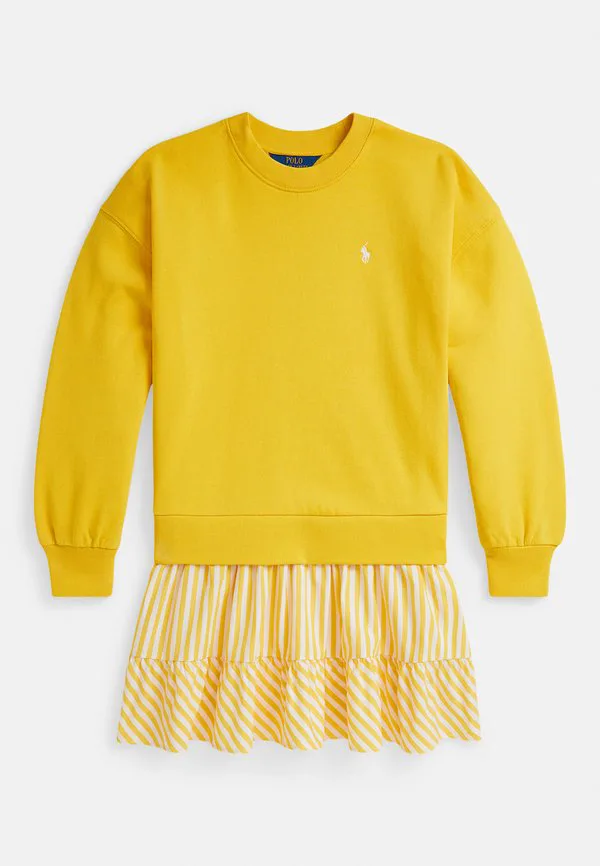 Платье из флиса с полосатой юбкой и петлевой изнанкой 714y дневное платье Polo Ralph Lauren, Racing Yellow