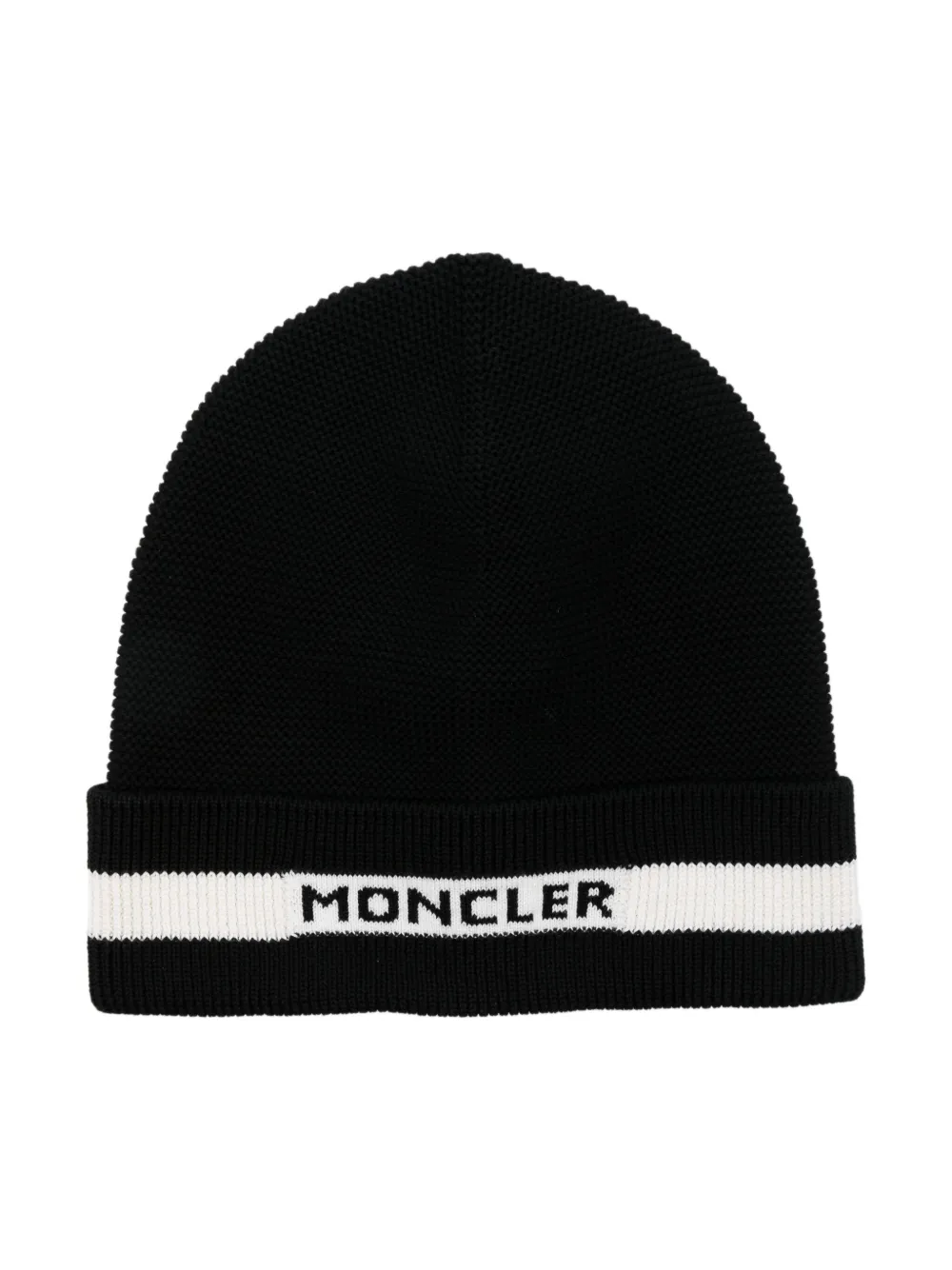

Шапка бини с жаккардовым логотипом Moncler Enfant, черный