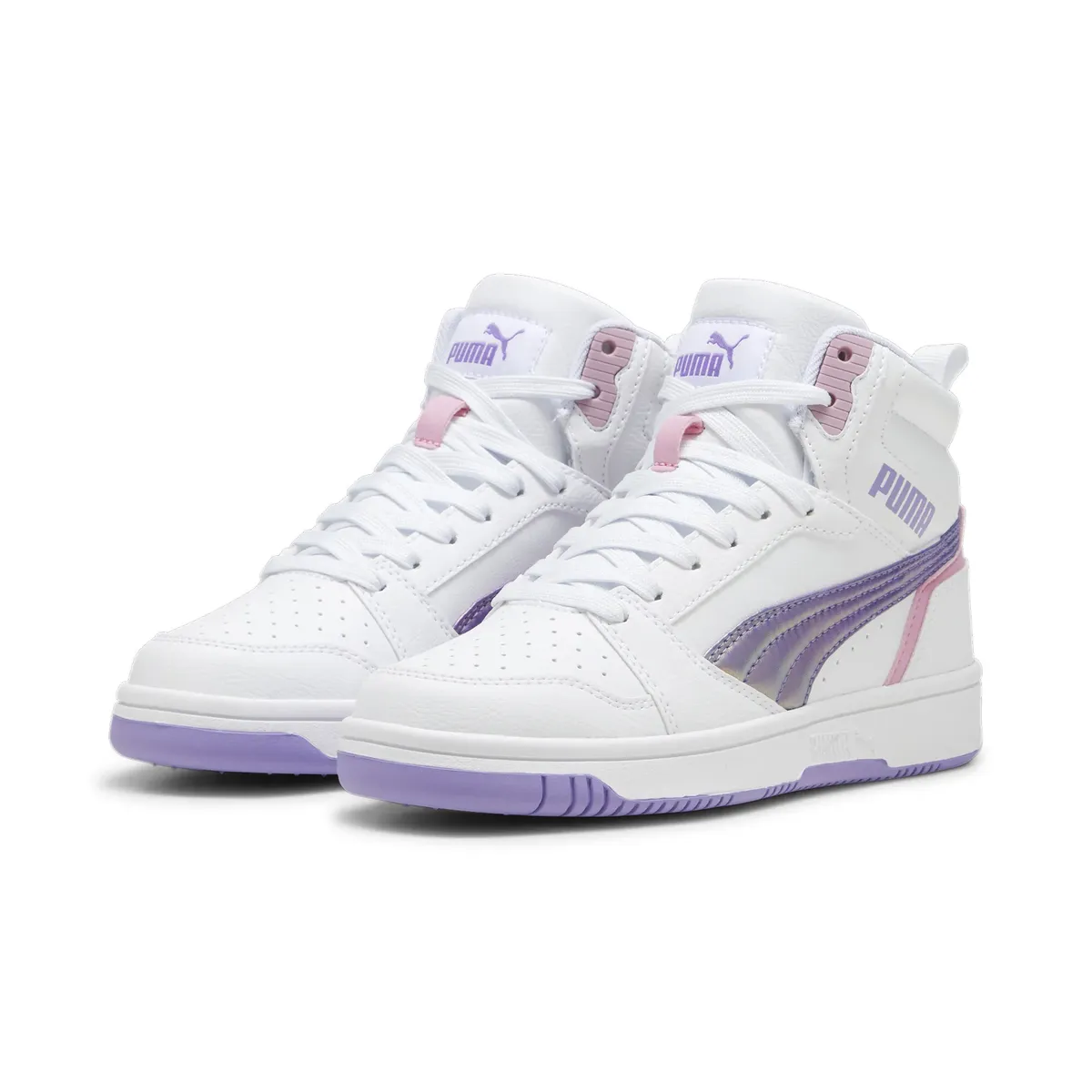 

Кроссовки PUMA "REBOUND V6 MID BOUNCY SKY JR", цвет Puma White-Lavender Alert-Mauved Out