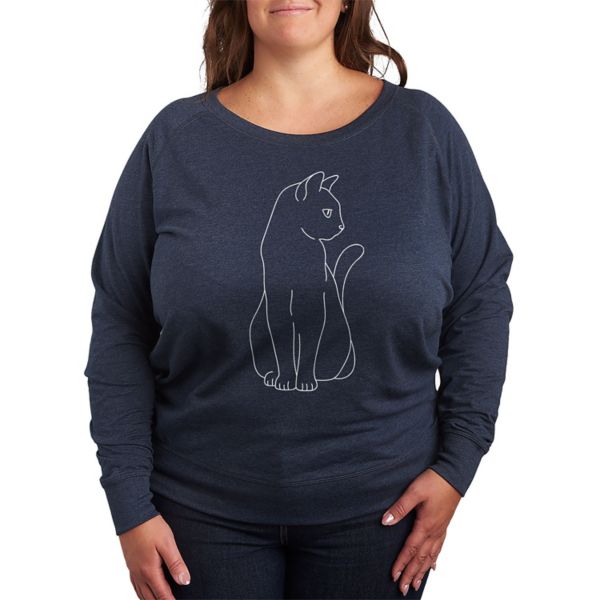 

Футболка с длинным рукавом и контуром белого кота oversize из френч терри Licensed Character, индиго