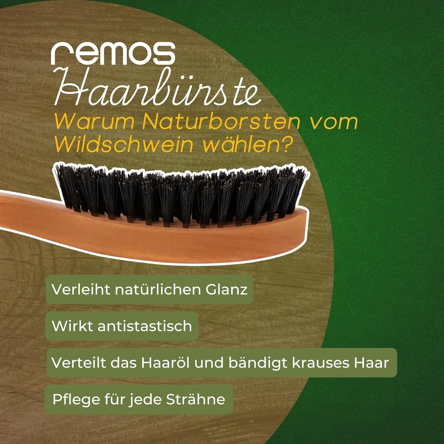 Щетка для волос с щетиной кабана от Remos Remos Professional Body Care, Pear Wood — фото 3