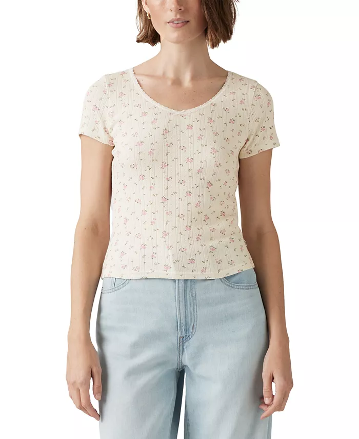 

Женский топ из хлопка Sweetie с V-образным вырезом и ажурной вязкой Levi's, синий