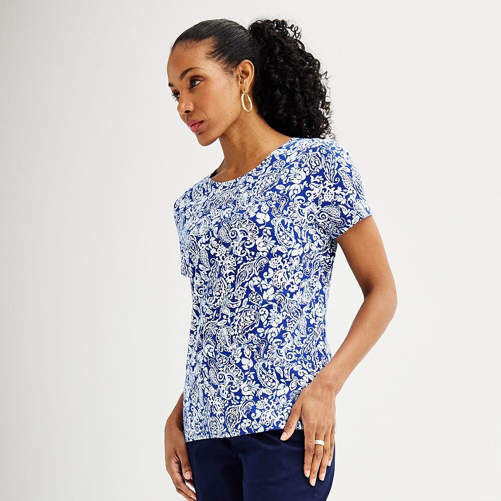 

Женская футболка Croft & Barrow Essential с круглым вырезом, цвет Blue Retro Paisley