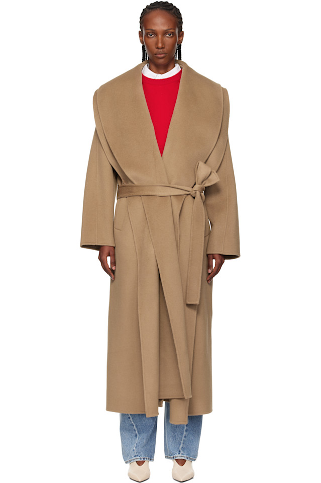 

Róhe Бежевое фирменное двустороннее пальто-шарф