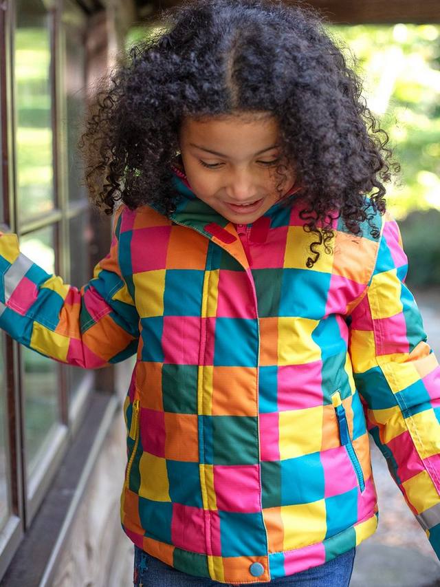 Детская водонепроницаемая куртка с капюшоном для снега и лыж Frugi, Rainbow Check — фото 2