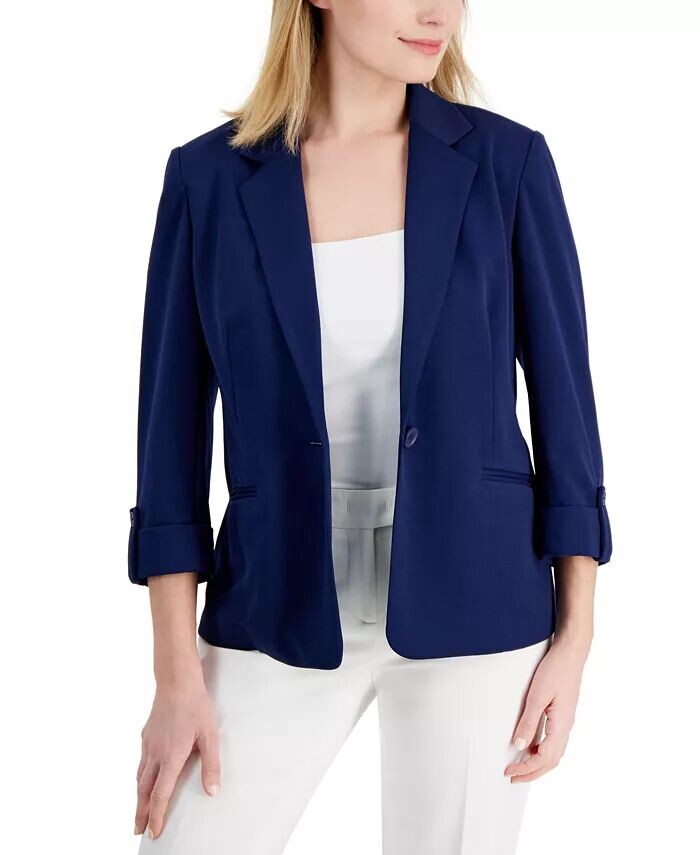 

Миниатюрный блейзер на одной пуговице с рукавом 3/4 Ak Anne Klein, белый