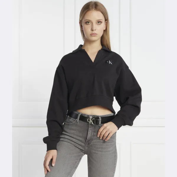 Толстовка свободного кроя с воротником-поло с этикеткой Calvin Klein, черный — фото 2