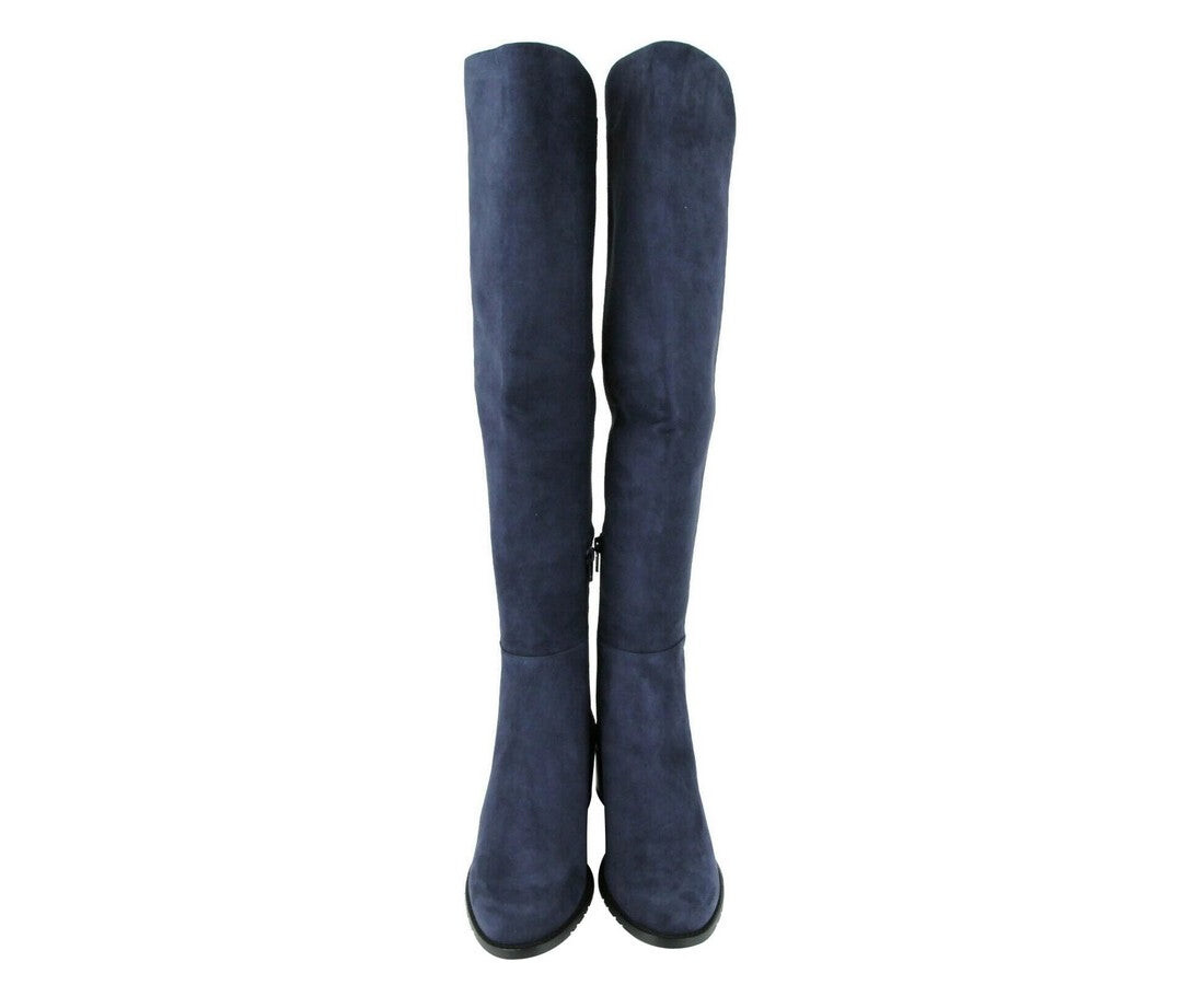 Женские замшевые сапоги до колена Stuart Weitzman, цвет Nice Blue — фото 4