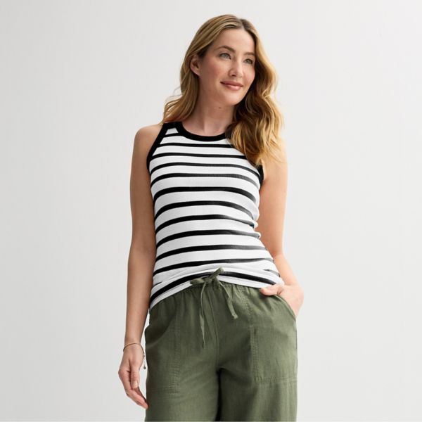 

Облегающий топ с высоким воротником для многослойных образов Sonoma Goods For Life, цвет black small stripe