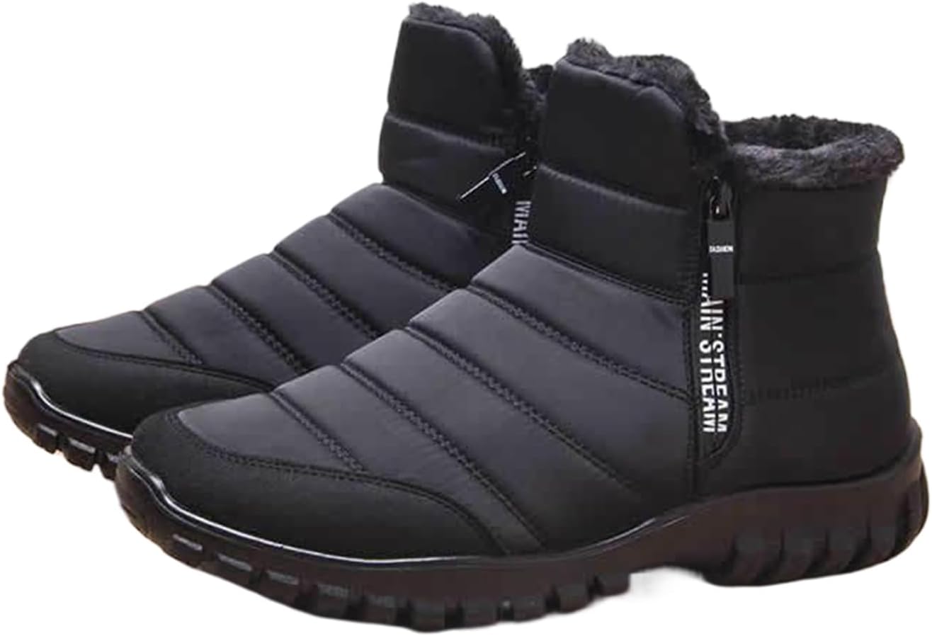 

Мужские зимние водонепроницаемые ботинки с меховой подкладкой, теплые укороченные сапоги, на молнии, легкие для прогулок на улице, снегоступы для мужчин Generic, черный
