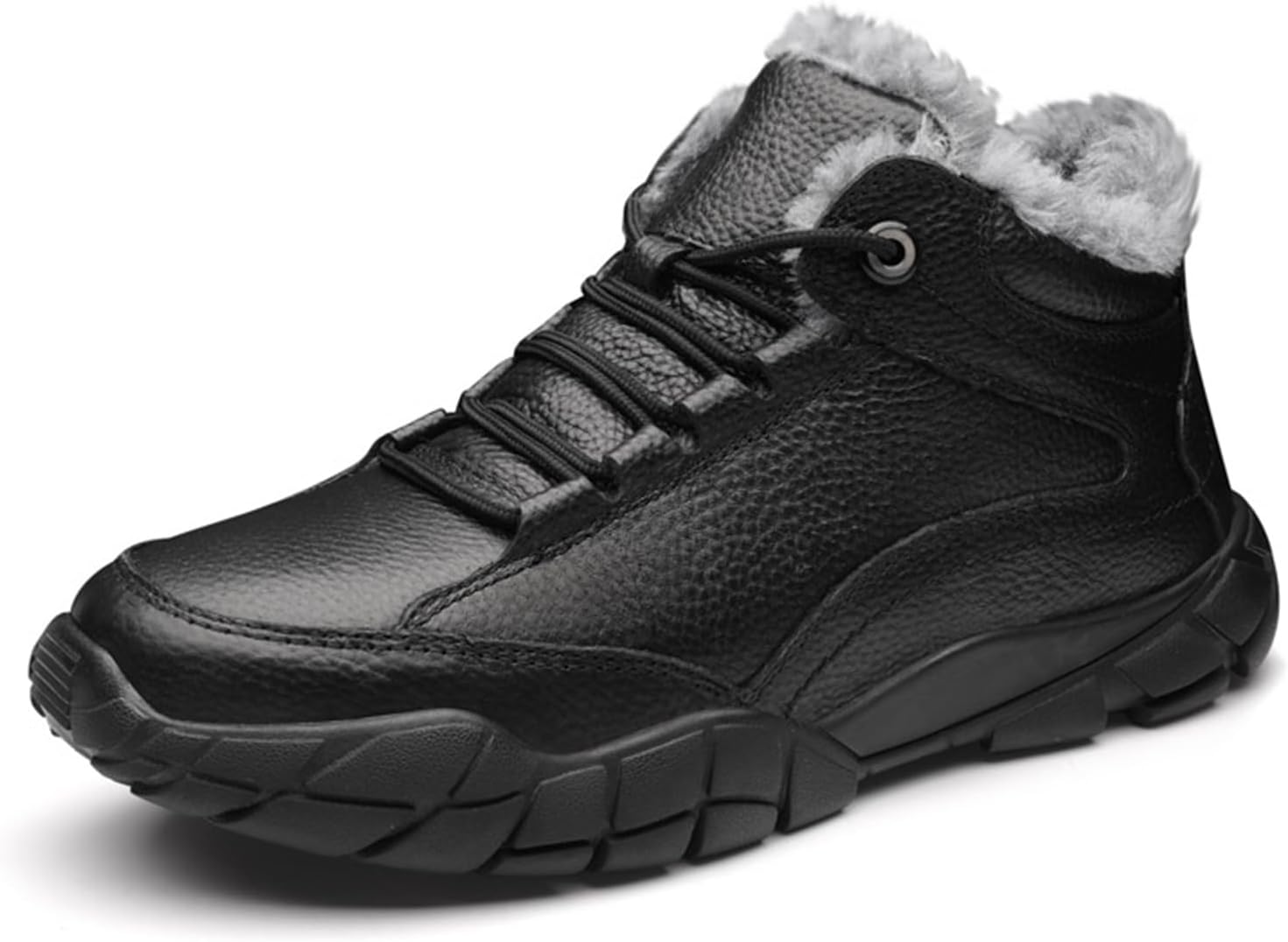 

Мужские зимние и осенние ботинки из натуральной кожи с мехом: повседневные короткие спортивные снежные туфли Generic, черный