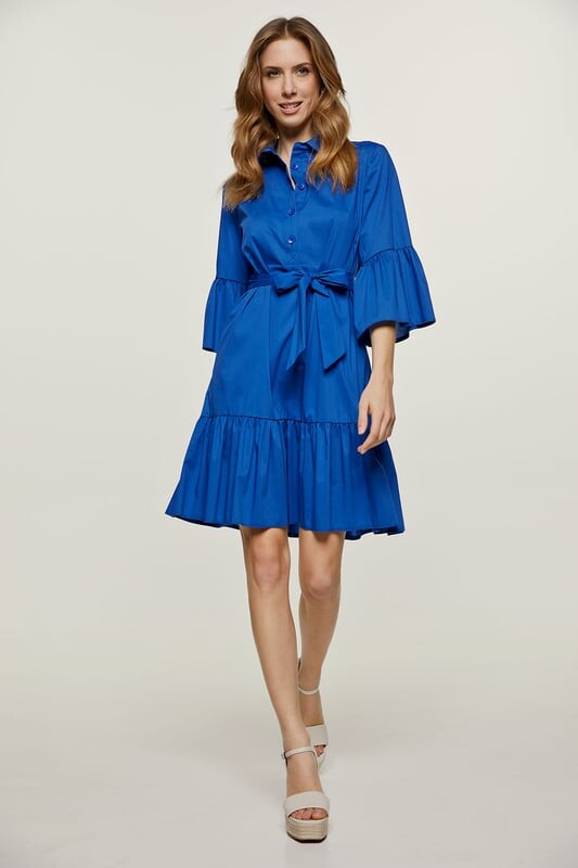 

Королевское платье с рукавами-колокольчиками и воланами по подолу Conquista, синий