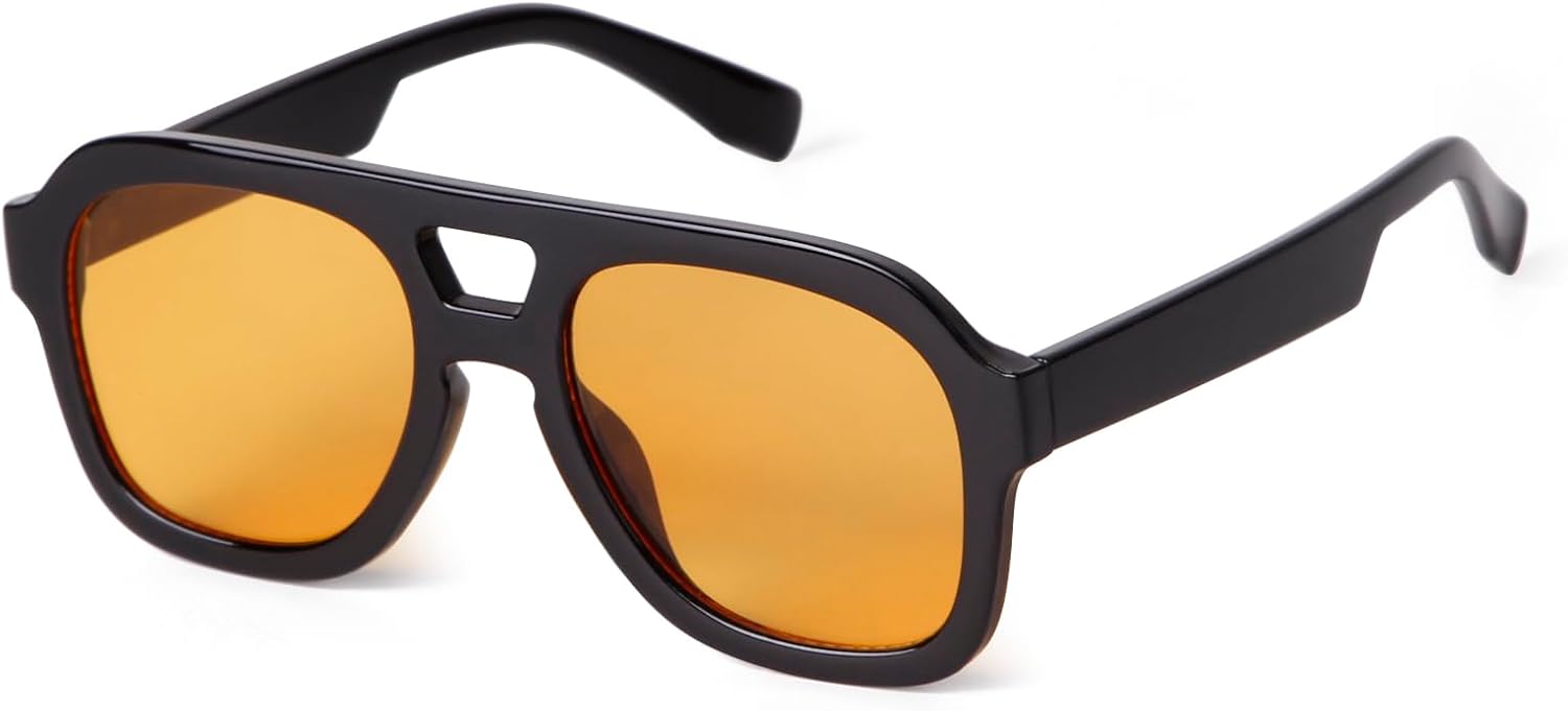 

Солнцезащитные очки-авиаторы JUDOO в стиле ретро 70-х, квадратные, для женщин и мужчин, модные, прямоугольные, с двойной перемычкой, геометрическим рисунком, Black Frame/Orange Tinted Lens