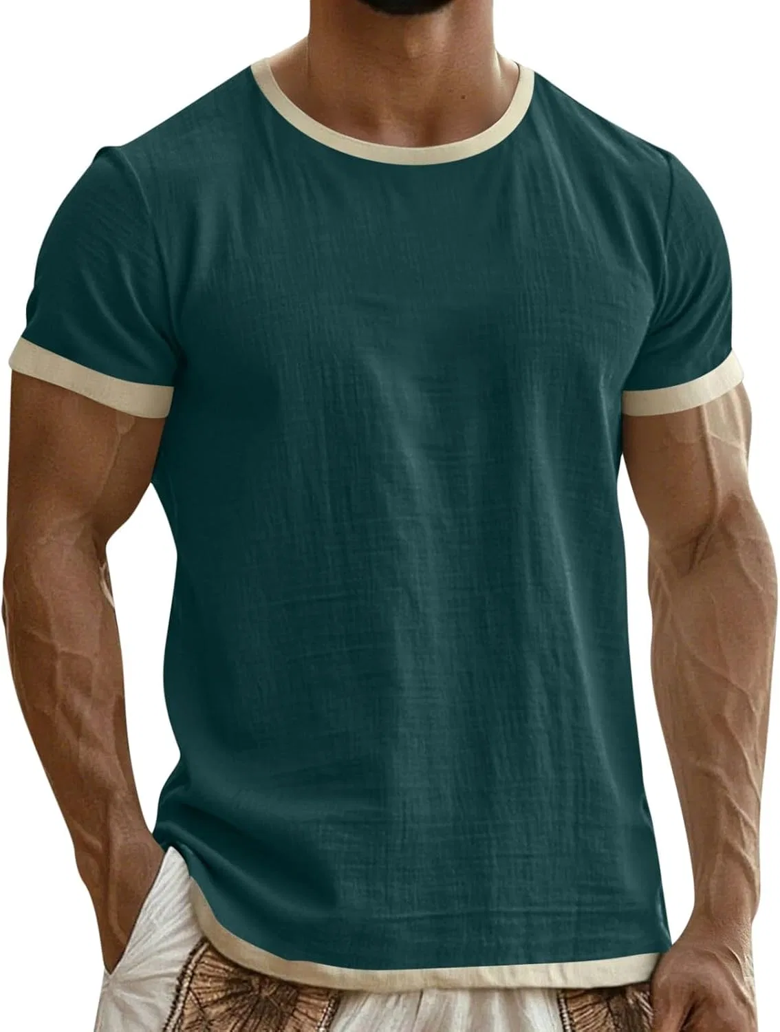Футболка мужская с контрастной отделкой Cotton Linen, Green