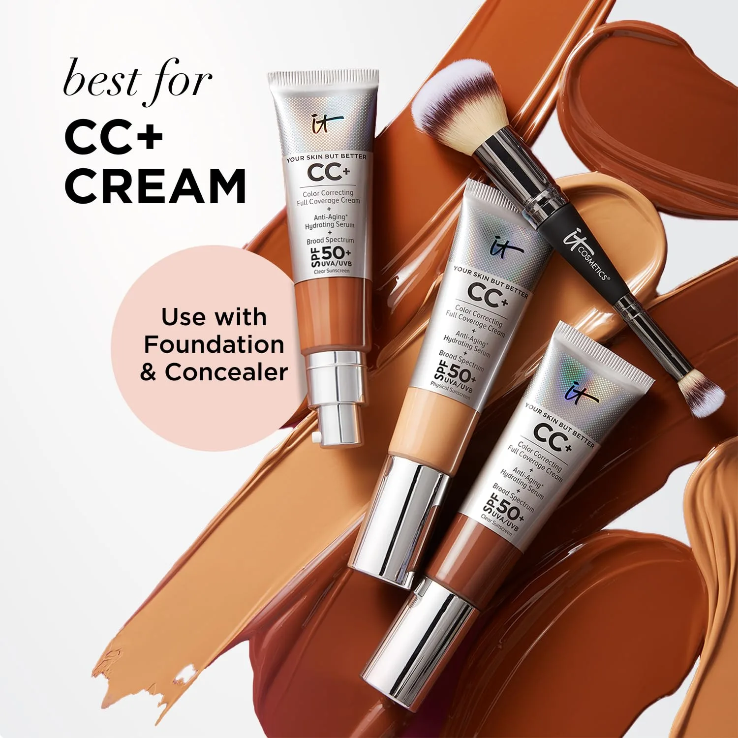 Набор кистей для макияжа лица IT Cosmetics - для тональной основы, консилера, CC+ крема, рассыпчатой и прессованной пудры - включает кисть Complexion Perfection #7 и кисть Luxe Wand Ball Powder #8 — фото 3