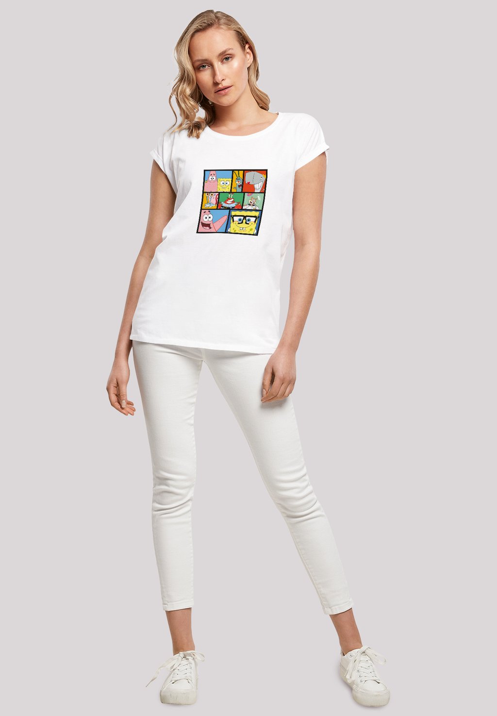

Футболка с принтом EXTENDED SHOULDER 'SPONGEBOB SCHWAMMKOPF COLLAGE' F4NT4STIC, белый