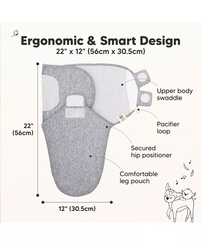 3pk Soothe Baby Swaddle, органические спальные мешки-пеленки для младенцев, спальный мешок-пеленка для новорожденных и малышей Keababies, белый — фото 3