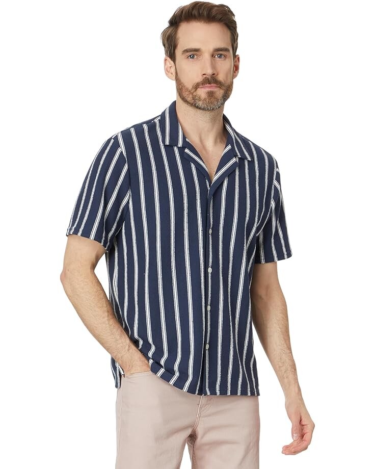 

Рубашка Madewell Easy Short-Sleeve Shirt in Stripe Jacquard, цвет Dark Baltic Stripe