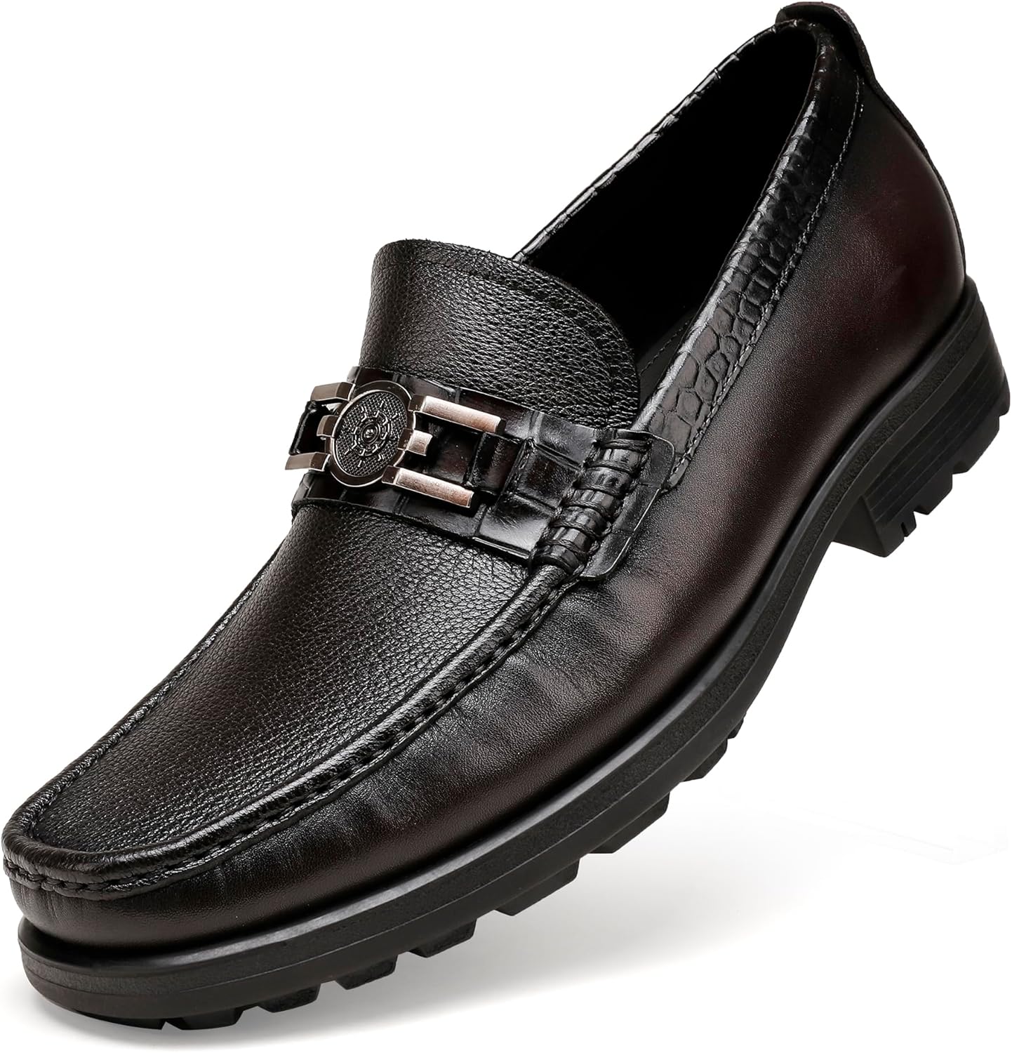 

Мужские кожаные лоферы с монеткой, классические деловые туфли с тиснением под крокодила, с металлической пряжкой, без застежки, с монеткой для мужчин Generic, Coffee-d