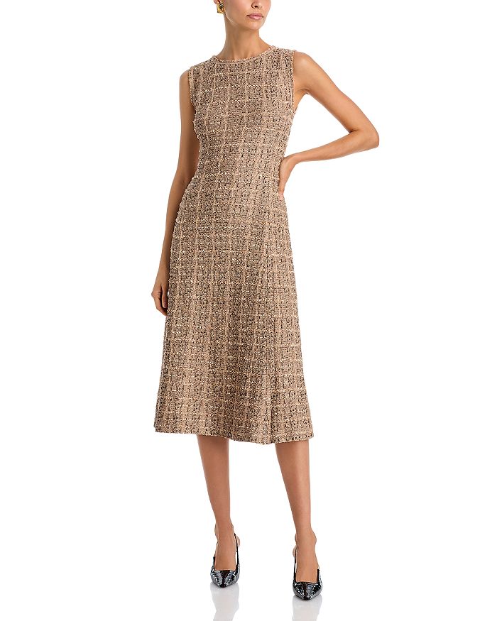 

Платье миди из твидового трикотажа - Heritage Fit Misook, коричневый/бежевый