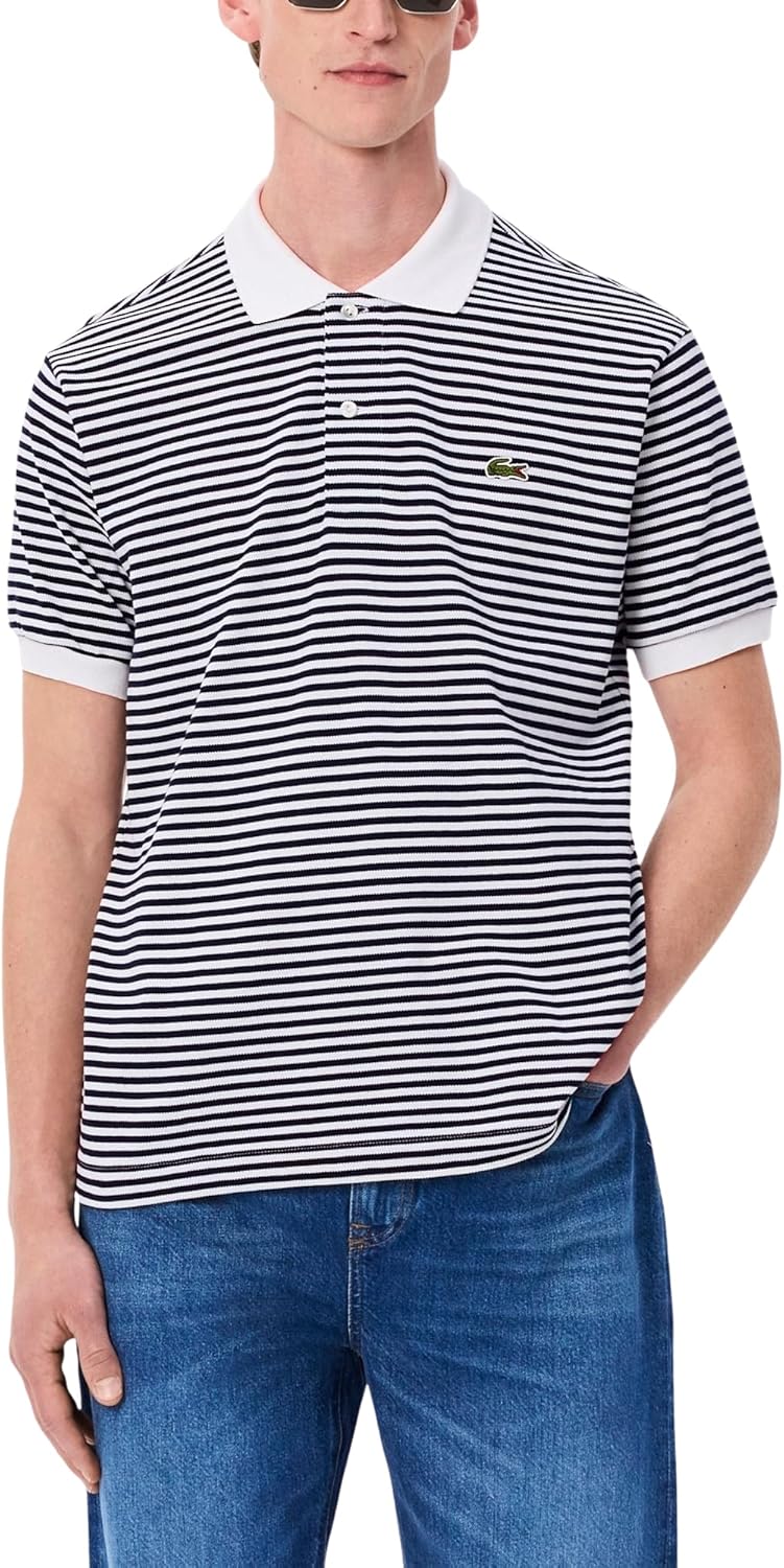 

Lacoste мужская короткий рукав классический прилегание полосатая поло, White/Navy Blue, Белый, Lacoste мужская короткий рукав классический прилегание полосатая поло, White/Navy Blue