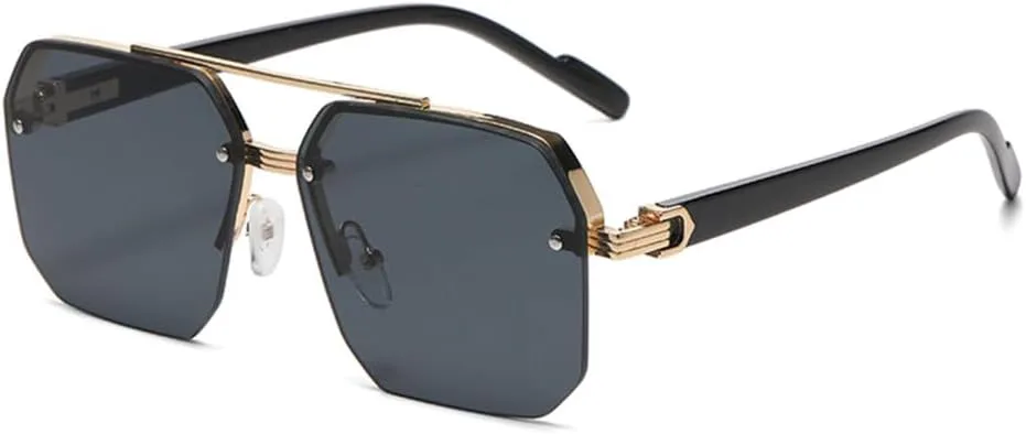 

Модные солнцезащитные очки с многоугольной двойной перемычкой для женщин, минималистичные очки с двойной перемычкой, защита от ультрафиолета UV400 generic, Gold Black