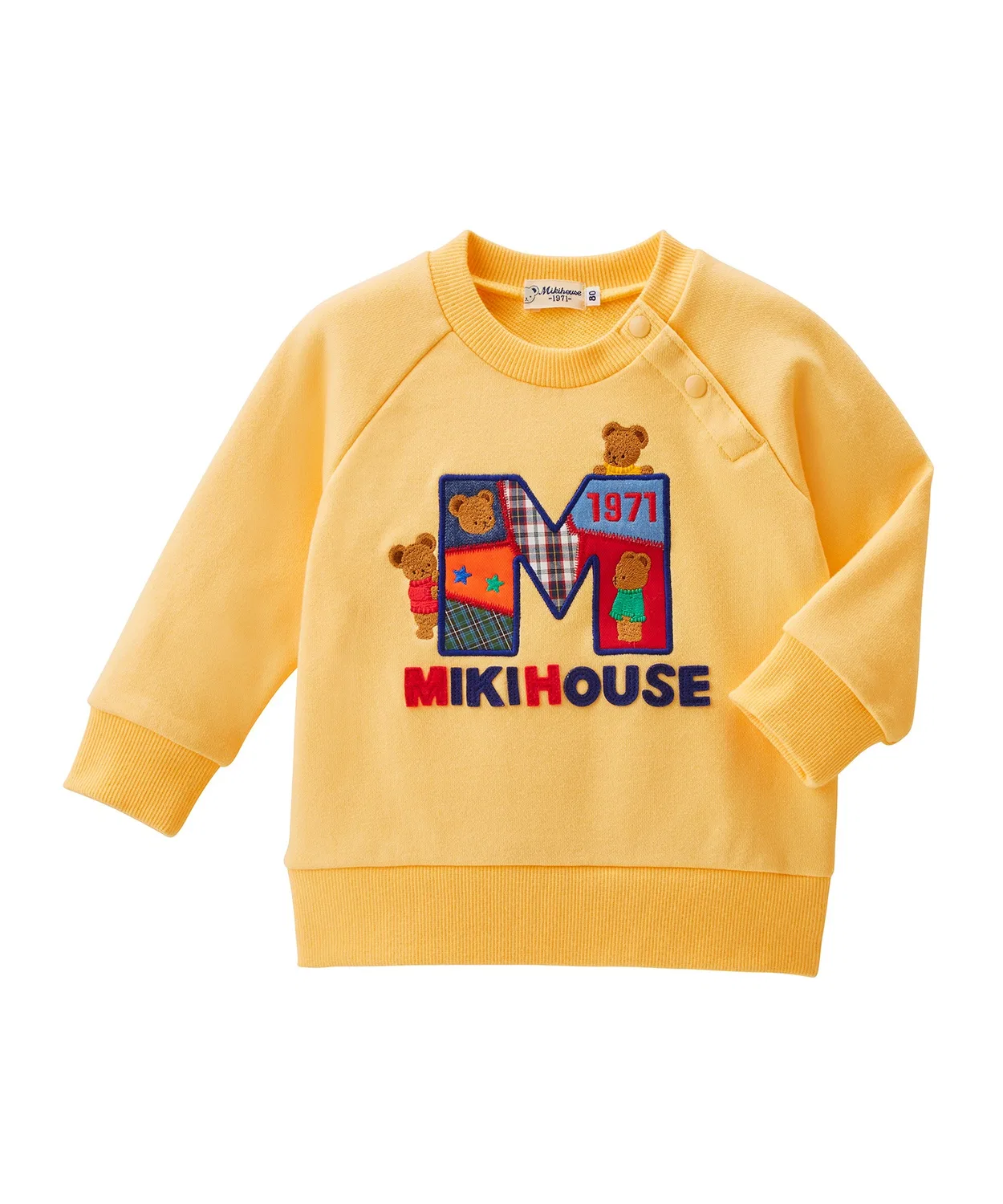 Свитшот с патчворк-медвежатами Mikihouse Bear, длинный рукав, желтый